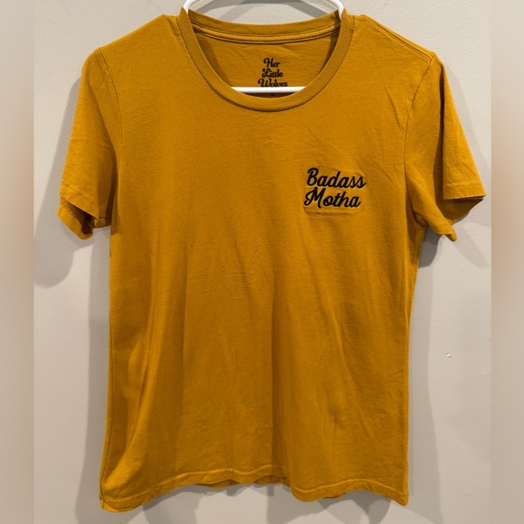 Her Little Wolves Embroidered Bad Ass Motha Shirt Mustard Yellow‎ Large - Picture 1 of 6